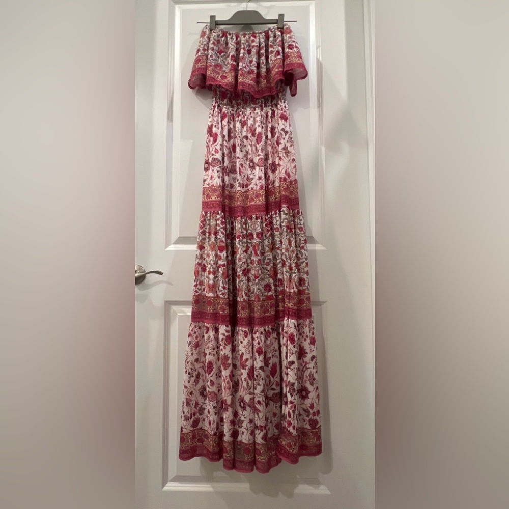 Flying Tomato  boho pink and White Floral full length Maxi Skirt S